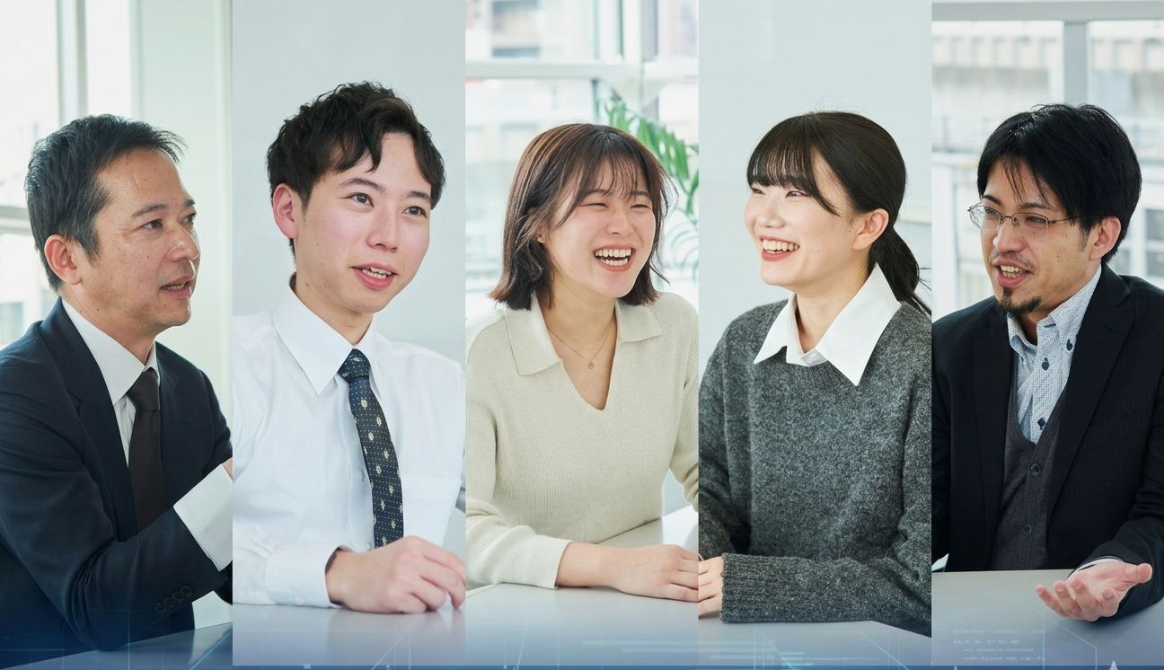 笑顔で話す社員たち